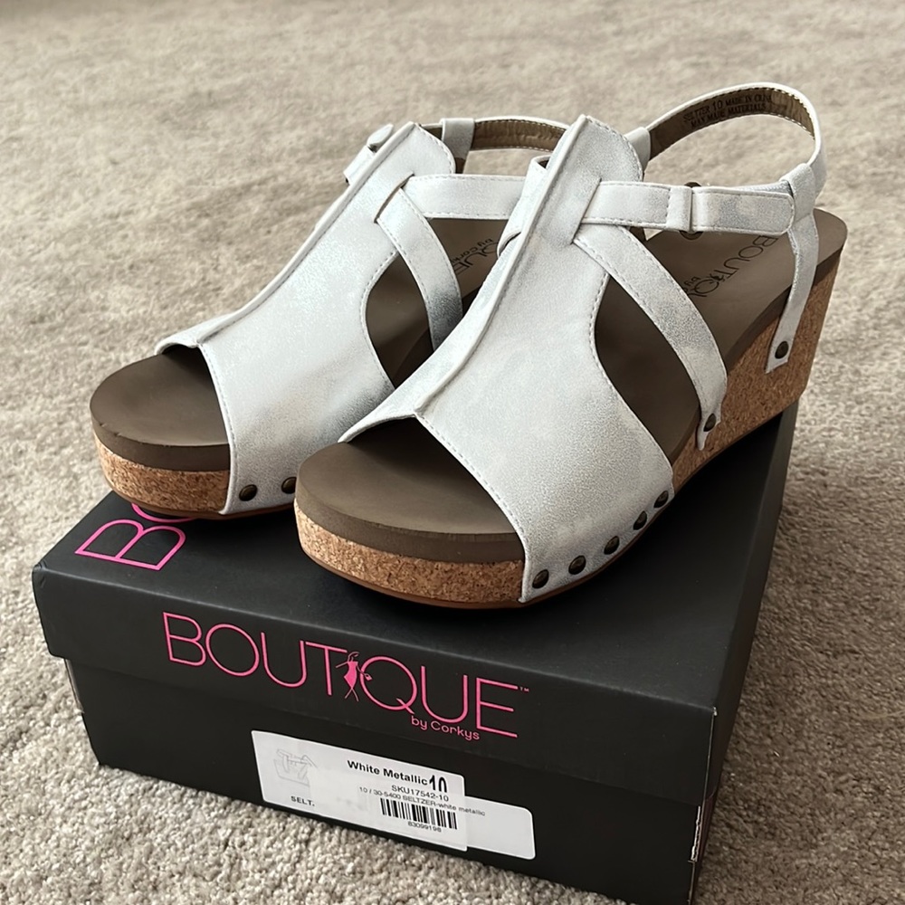 Boutique by Corkys White Metallic Seltzer Sandals